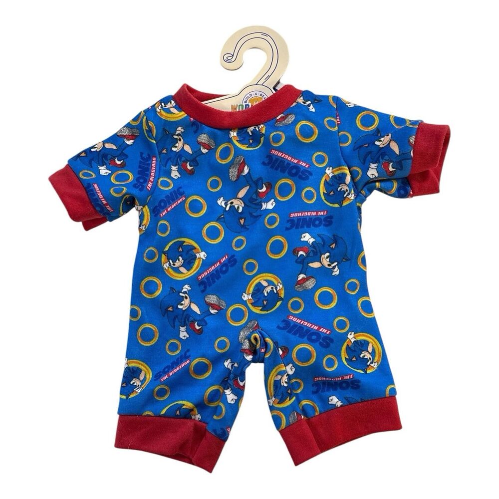 NEW Build A Bear Rare Sonic Hedgehog Sleeper Pajamas PJs Blue Red Sleep Outfit